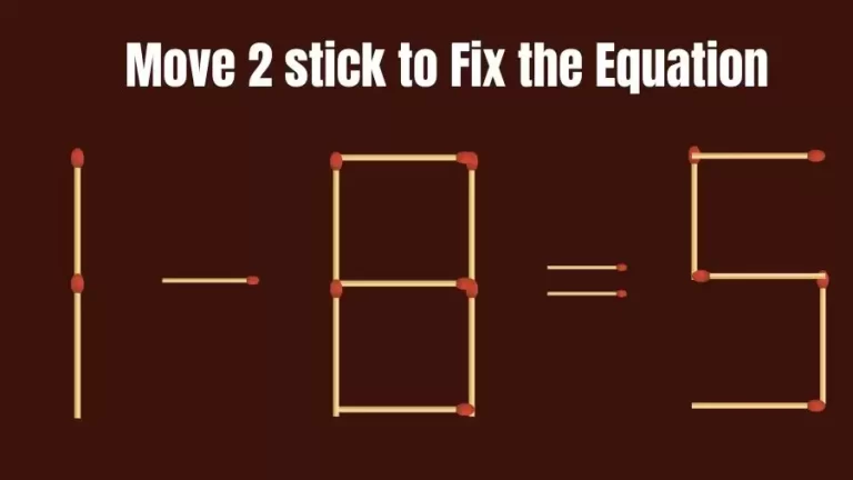 Brain Teaser: 1-8=5 Move 2 Sticks To Fix The Equation | Matchstick Puzzles