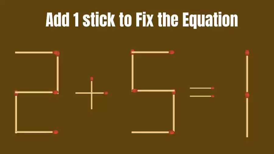 Brain Teaser: 2+5=1 Add 1 Stick To Fix The Equation