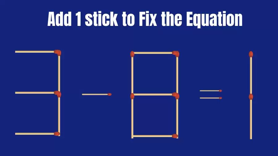 Solve the Puzzle to Transform 3-8=1 by Adding 1 Matchstick to Correct the Equation