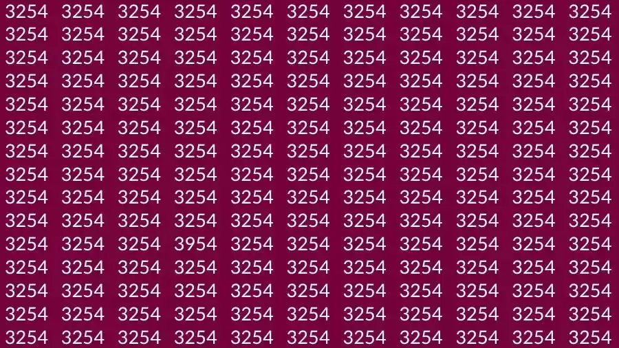 Observation Skill Test: If you have 50/50 Vision Find the number 3954 among 3254 in 14 Seconds?