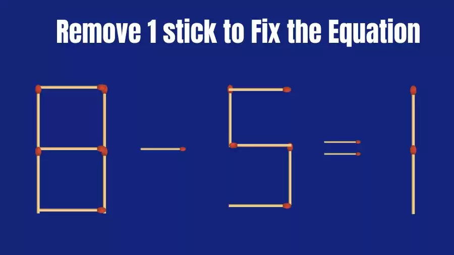 Matchstick Brain Teaser: 8-5=1 Remove 1 Matchstick to Fix the Equation