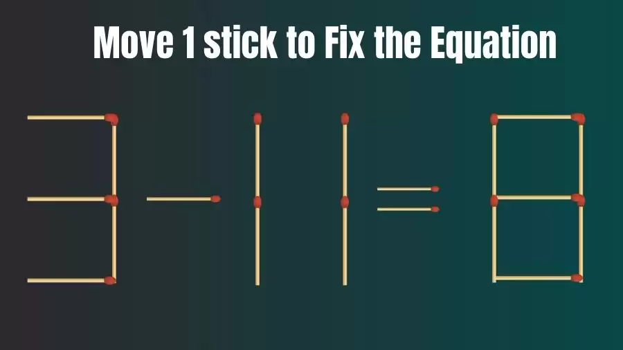 Matchstick Brain Teaser: Can You Move 1 Matchstick to Fix the Equation 3-11=8? Matchstick Puzzles