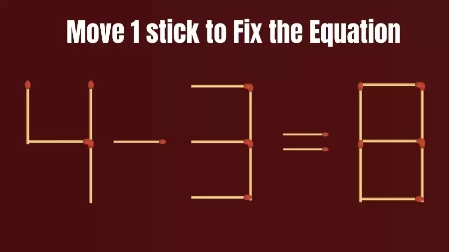 Brain Teaser: Can You Move 1 Matchstick To Fix The Equation 4-3=8? Matchstick Puzzles