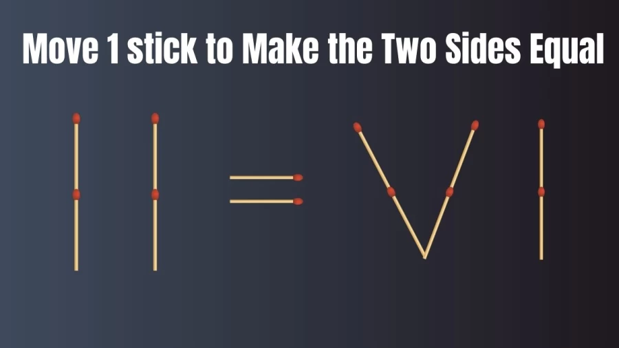 Matchstick Brain Teaser Puzzle: Move 1 Matchstick to Make the Two Sides Equal in 20 Seconds