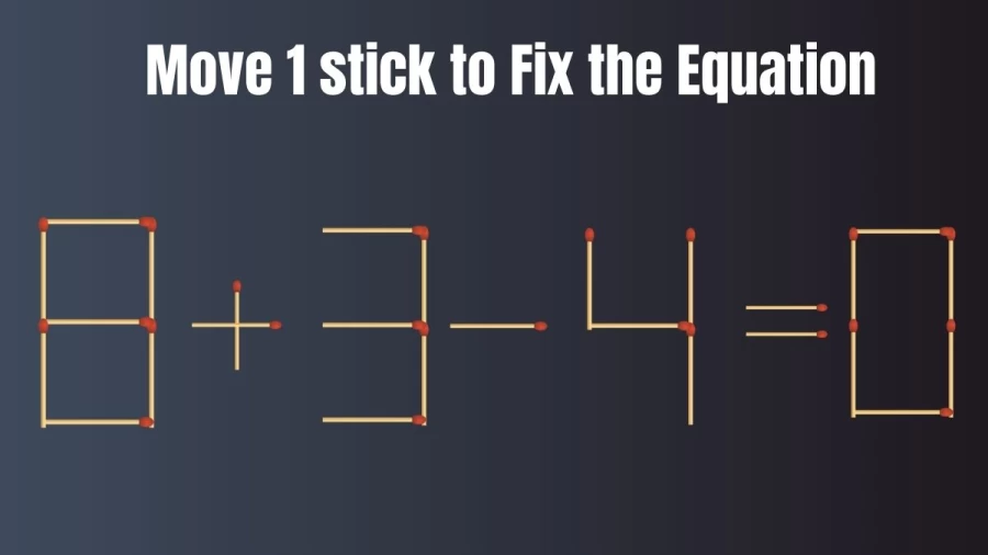 Brain Teaser Matchstick Puzzle: 8+3-4=0 Move 1 Matchstick To Fix The Equation in 25 secs