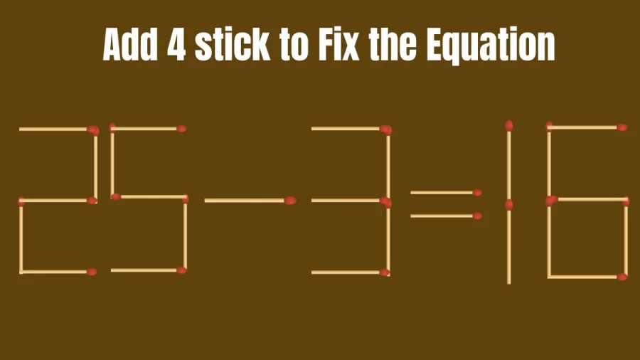Brain Teaser Matchstick Puzzle: Add 4 Matchsticks to make the Equation Right