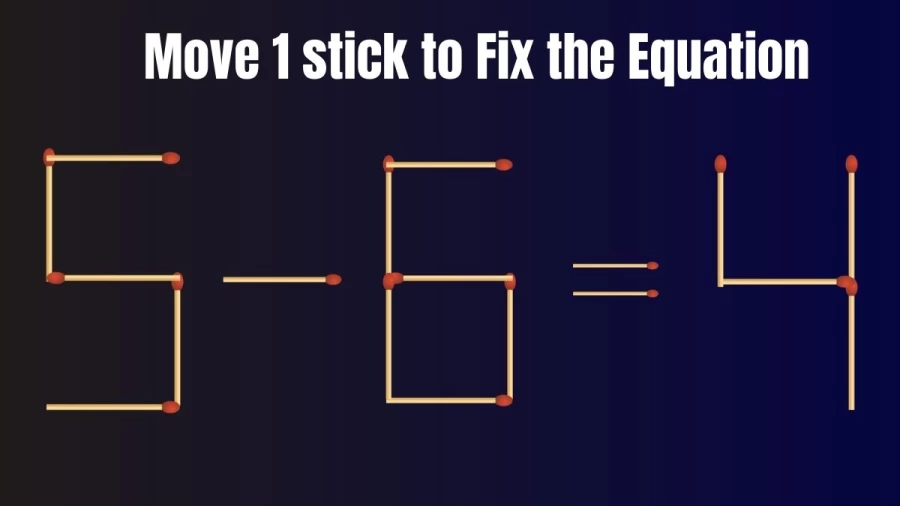 Brain Test: 5-6=4 Move 1 Matchstick To Fix The Equation
