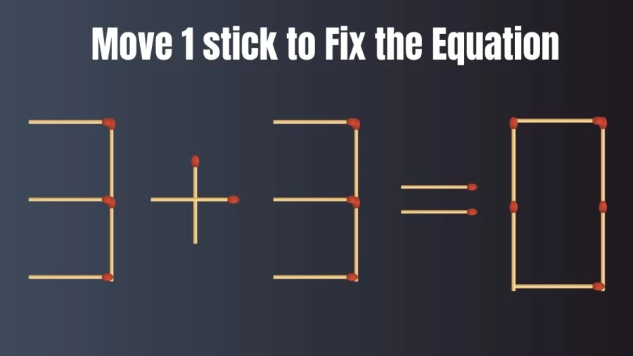 Matchstick Brain Teaser: 3+3=0 Fix The Equation By Moving 1 Stick