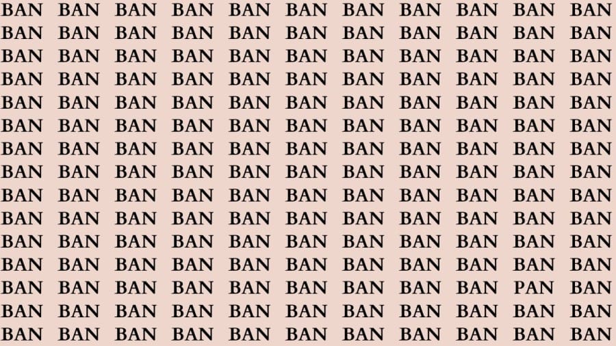 Brain Teaser: If you have Sharp Eyes Find the Word Pan among Ban in 15 Secs