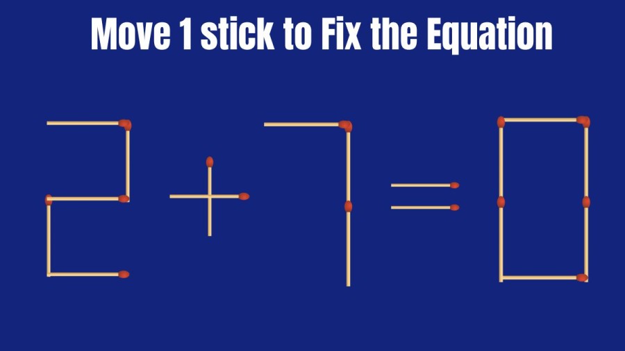 Brain Teaser: 2+7=0 Can you Move 1 Stick and Fix this Equation?