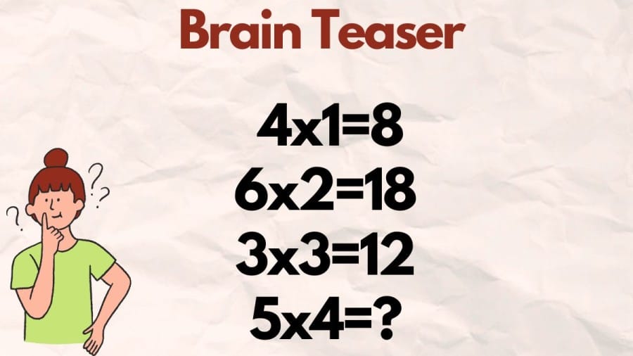 Brain Teaser: 4x1=8, 6x2=18, 3x3=12, 5x4=?