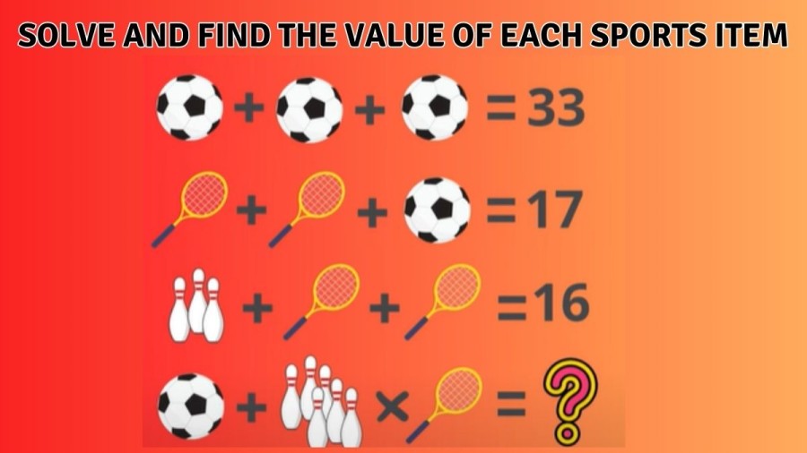 Brain Teaser IQ Test: Solve and Find the Value of Each Sports Item