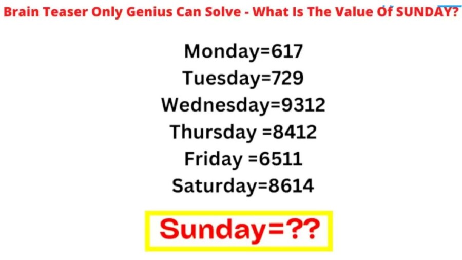 Brain Teaser - What is the Value of SUNDAY? IQ Test