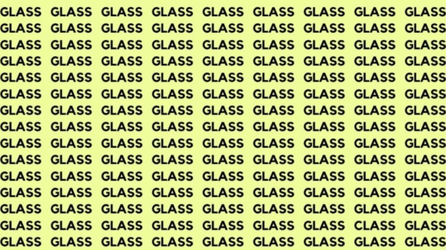 Brain Teaser: If You Have Hawk Eyes Find The Word Class among Glass in 20 Secs
