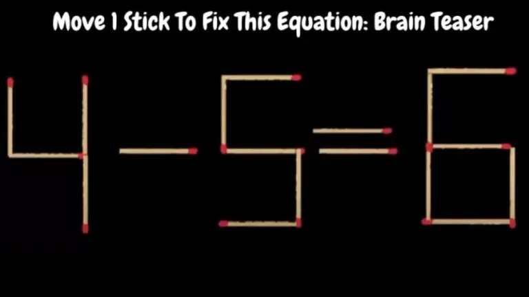 Brain Teaser: 4-5=6 Can You Move 1 Stick To Fix This Equation? Matchstick Puzzle